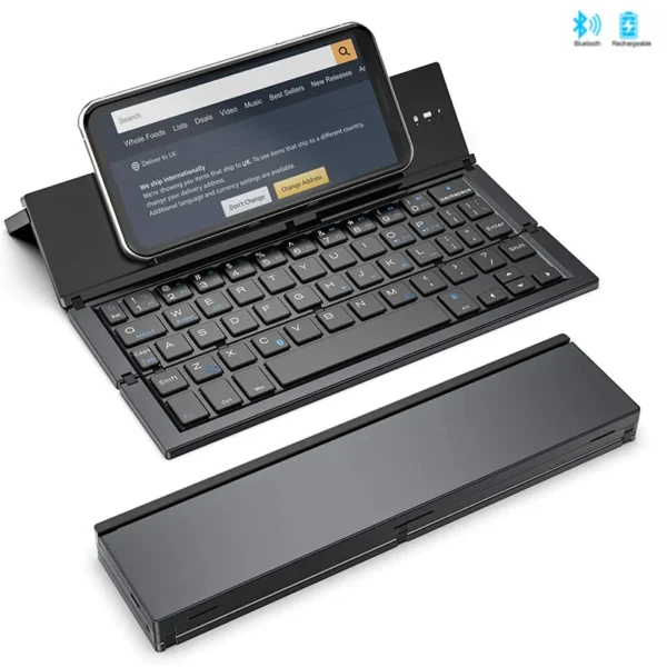 BOW Folding Keyboard Wireless Rechargeable Foldable Bluetooth Keyboard Pocket Keyboard with Pocket Size for Phone Ipad – Image 2